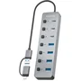 Aisens Hub USB 3.1 Gen 1 con 8 puertos, USB-C y USB-A, Gris